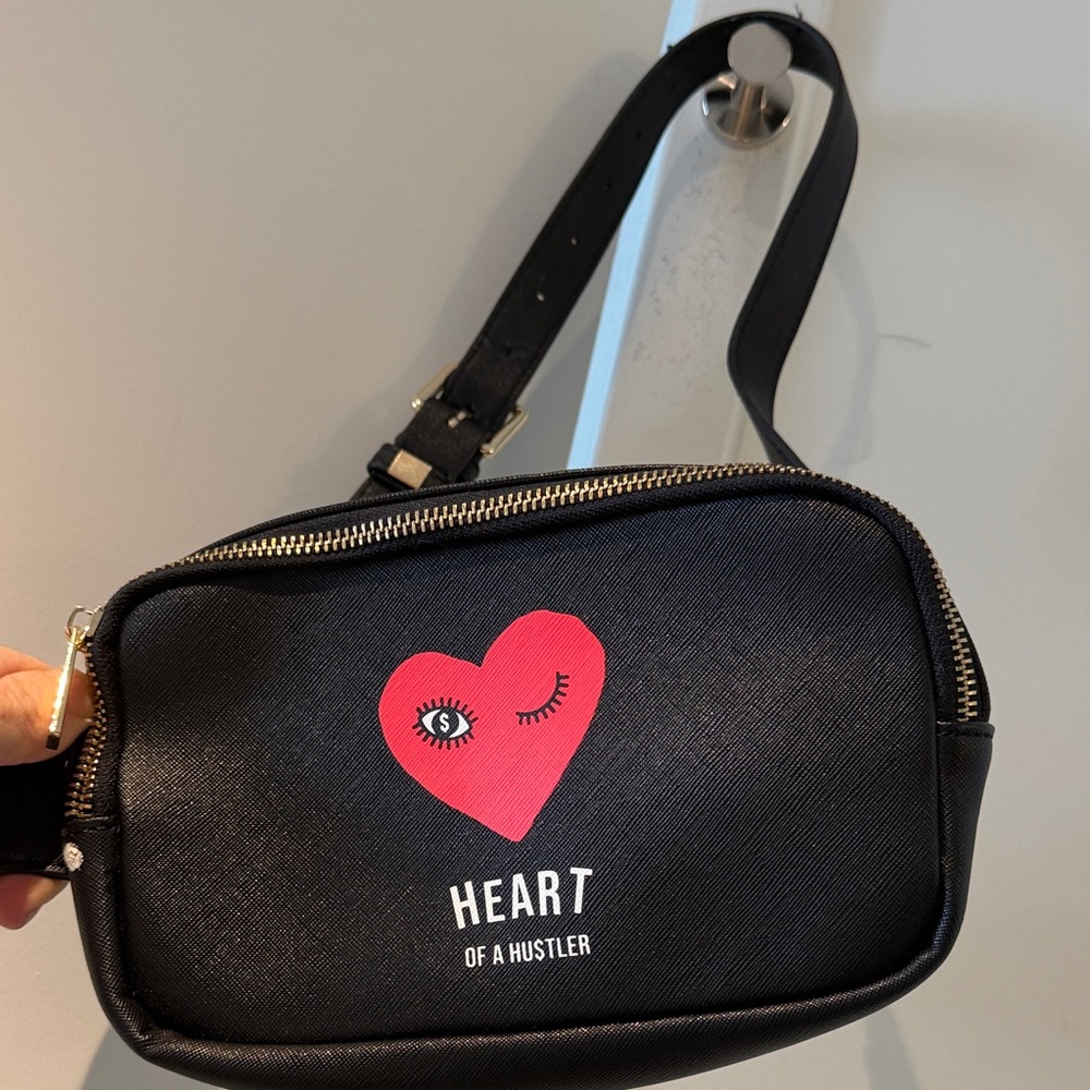 Heart Graphic Black Crossbody Travel Bag